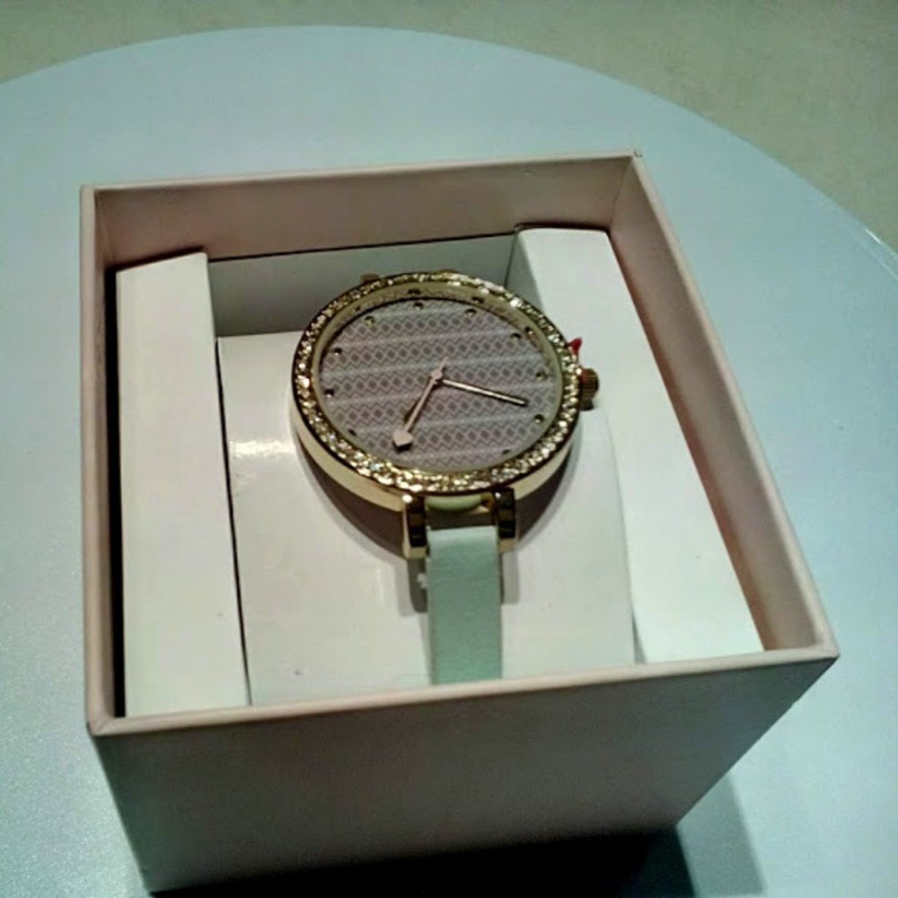 Statement Watch w/Mint Strap, Crystals around Dial